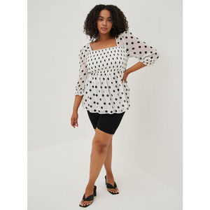 Torrid | White & Black Polka Dot Chiffon Smocked Babydoll Top